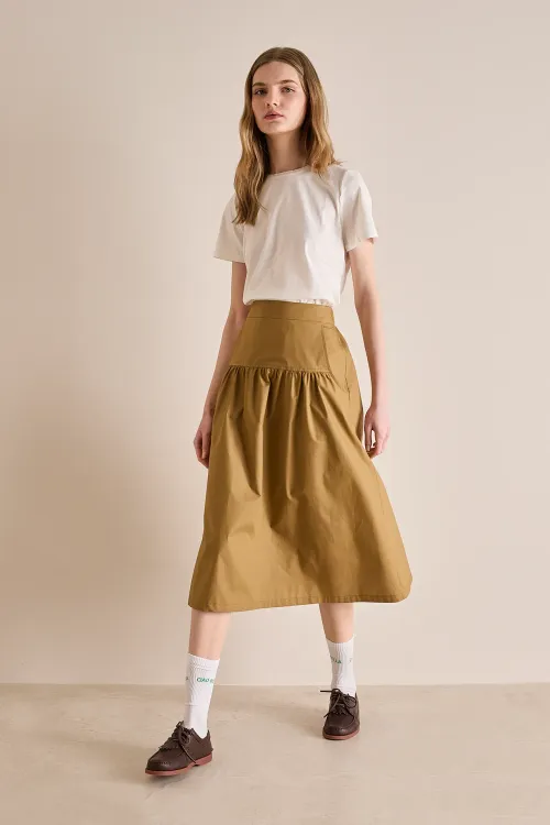 Midi skirt with half elastic waistband