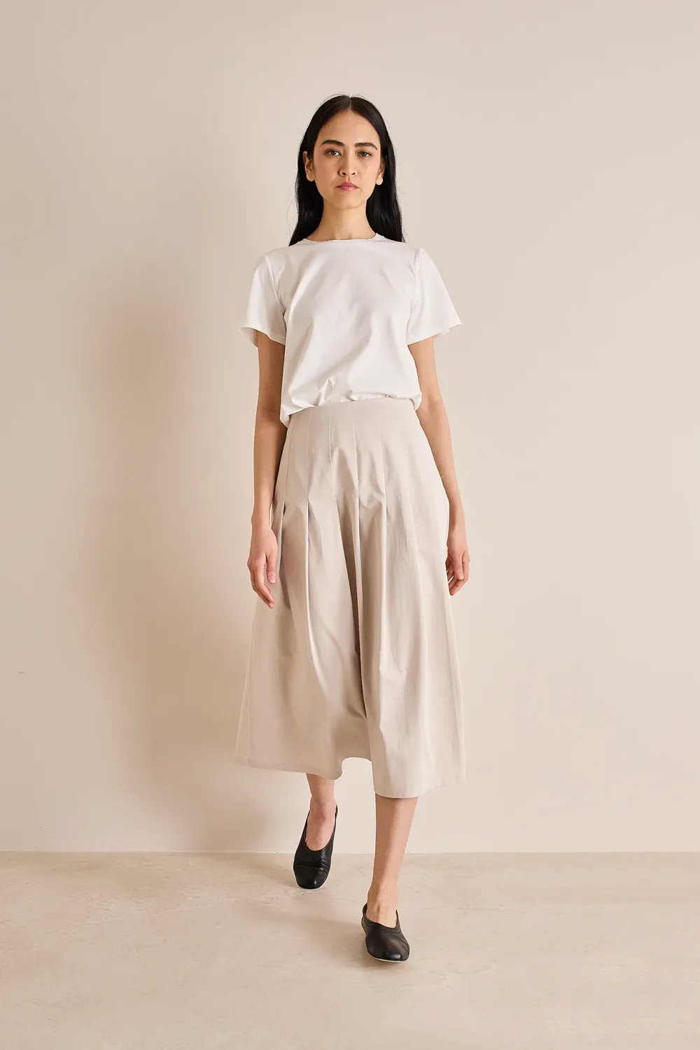 Cotton and silk pleated skirt