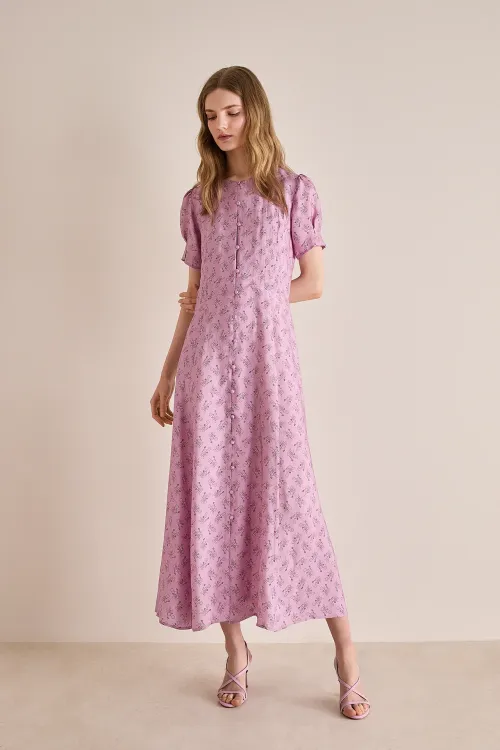 Long shirtdress with covered buttons