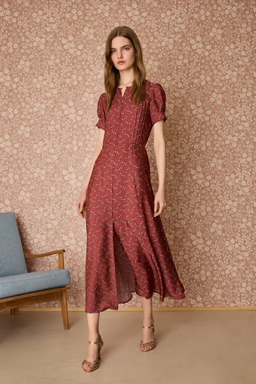 Long shirtdress with covered buttons