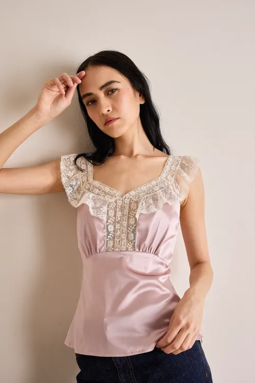 Silk and Valenciennes lace top