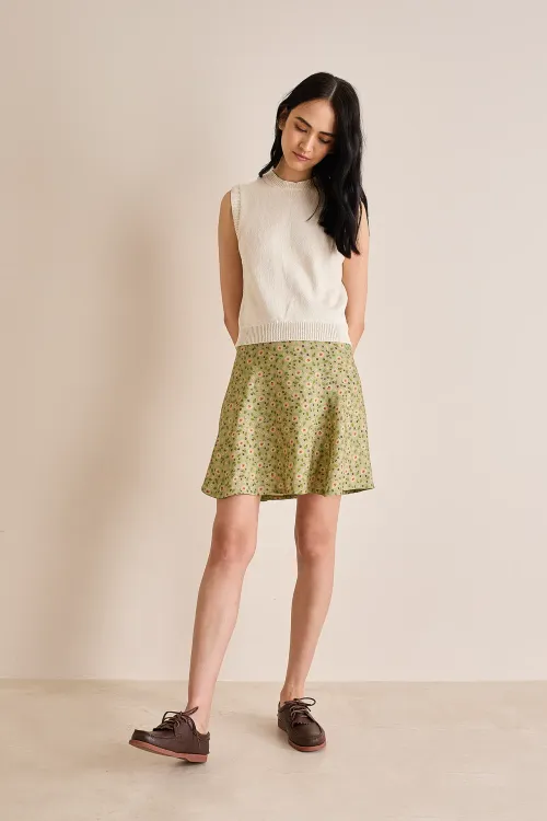 Printed paneled short skirt