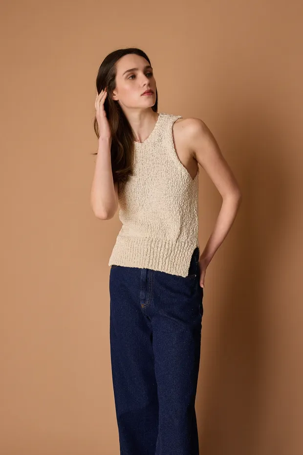 Buttoned cotton tank top