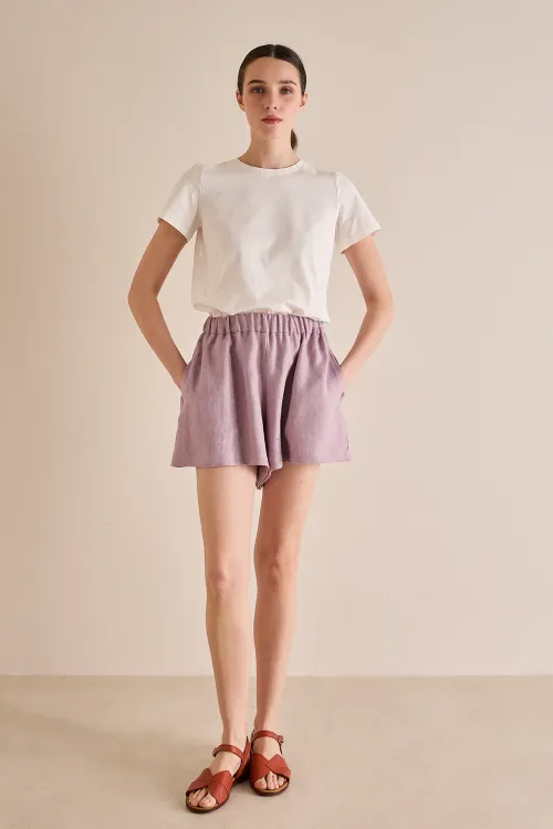 Shorts in blend di lino con elastico