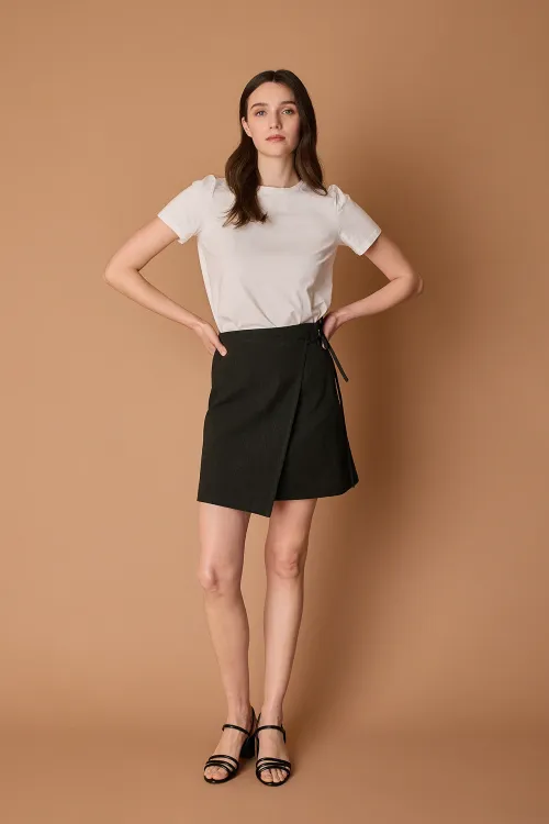 Linen-blend mini wrap skirt