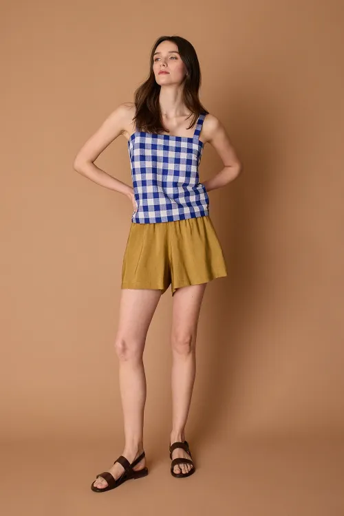 Linen-blend shorts with elastic waist