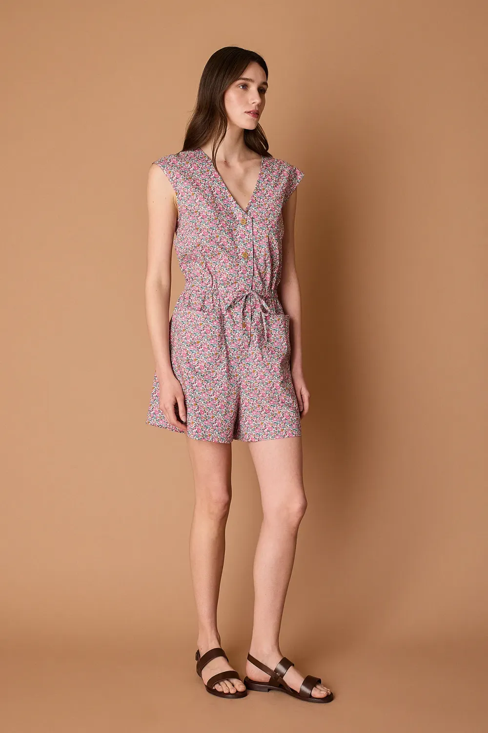 Short jumpsuit with drawstring waistband – Made with Liberty Fabrics