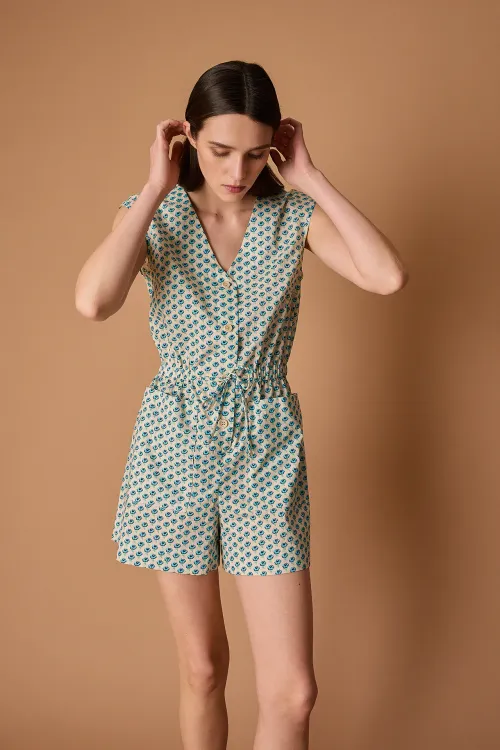 Short jumpsuit with drawstring waistband