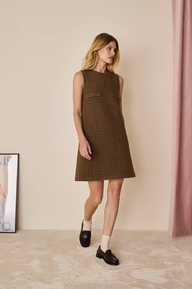 Houndstooth wool pinafore dress