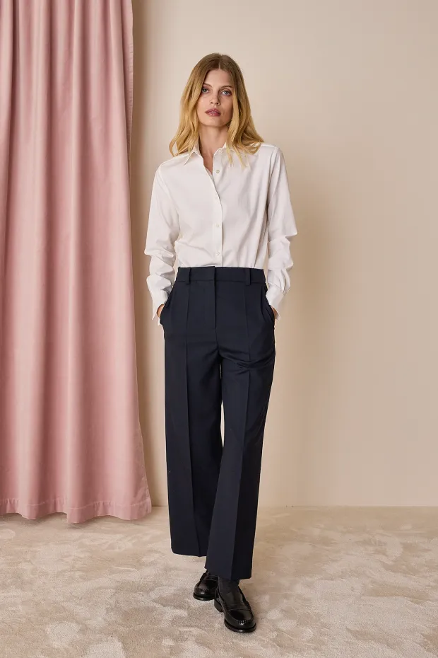 Pantaloni in blend di lana con piega