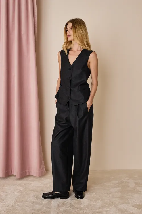 Virgin wool wide-leg trousers