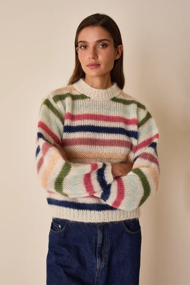 Striped mohair crewneck