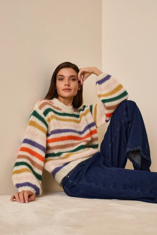 Striped mohair crewneck