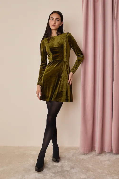 Velvet dress with silk ruffles