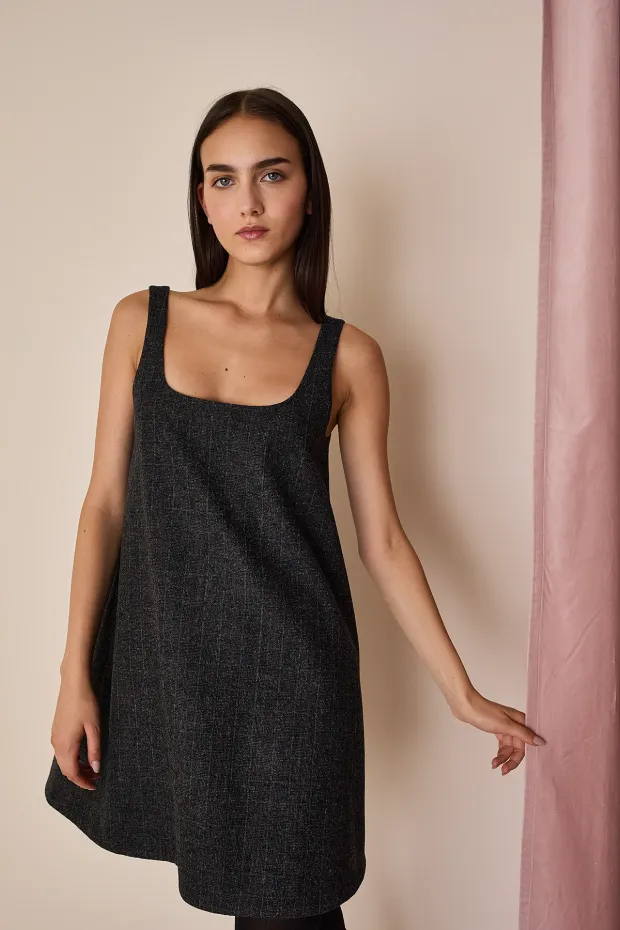 Wool A-line dress with square neckline