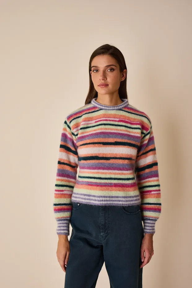 Mohair-blend striped crewneck