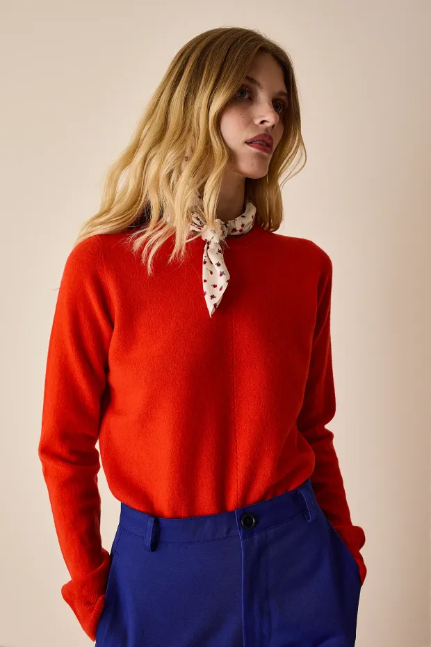 Wool and cashmere crewneck with openwork motif