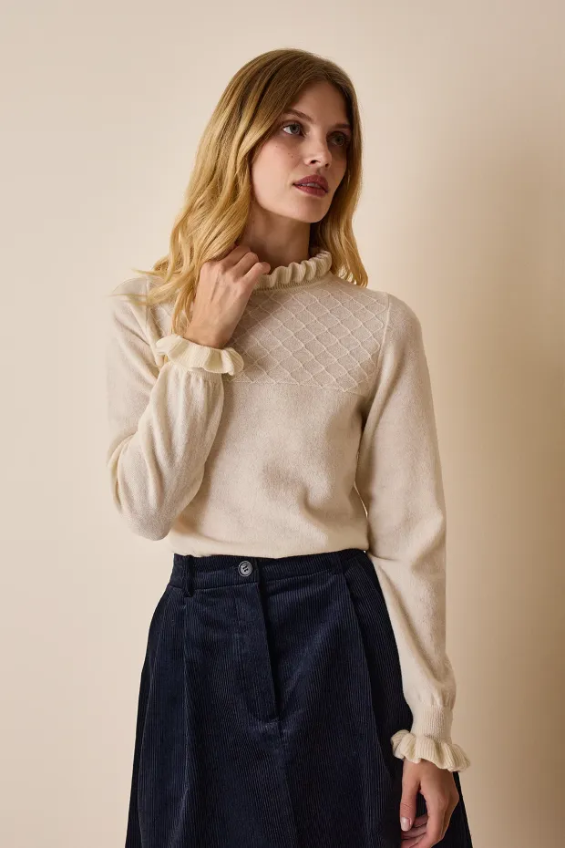 Sweater with ruffles and embroidered yoke