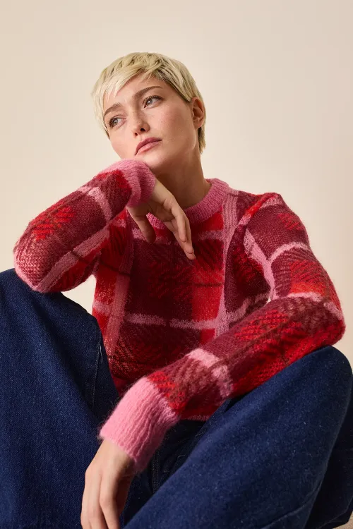 Tartan mesh crewneck