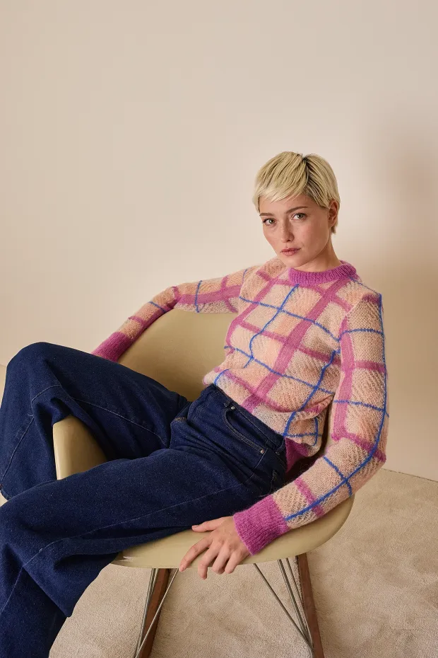 Tartan mesh crewneck