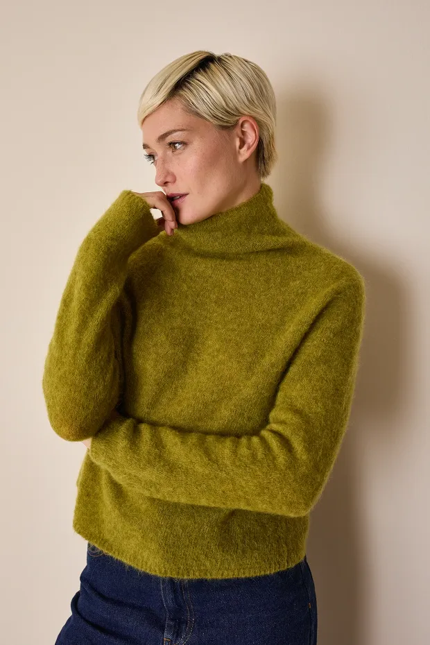 Stretch mohair funnel neck sweater