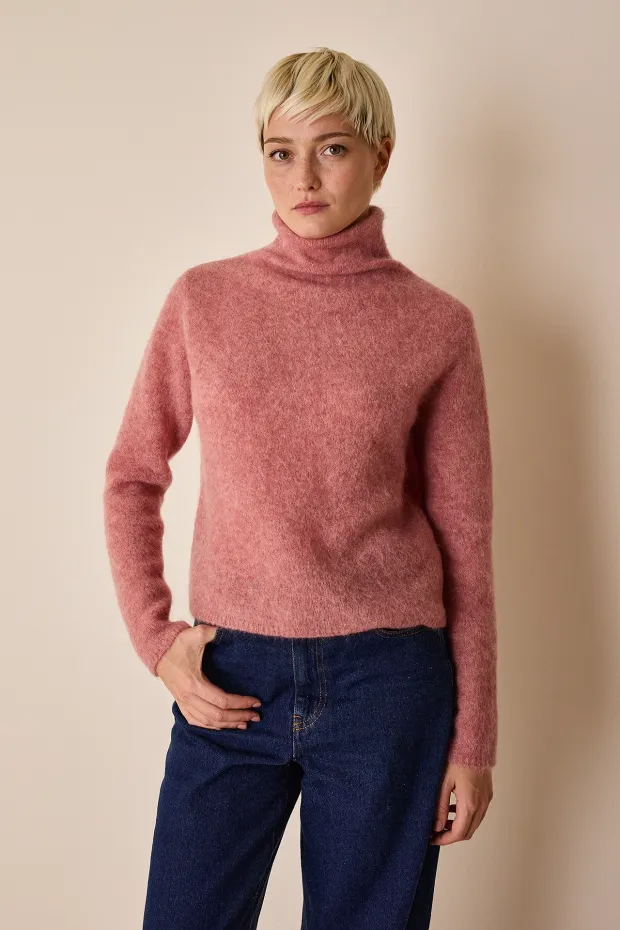 Stretch mohair funnel neck sweater