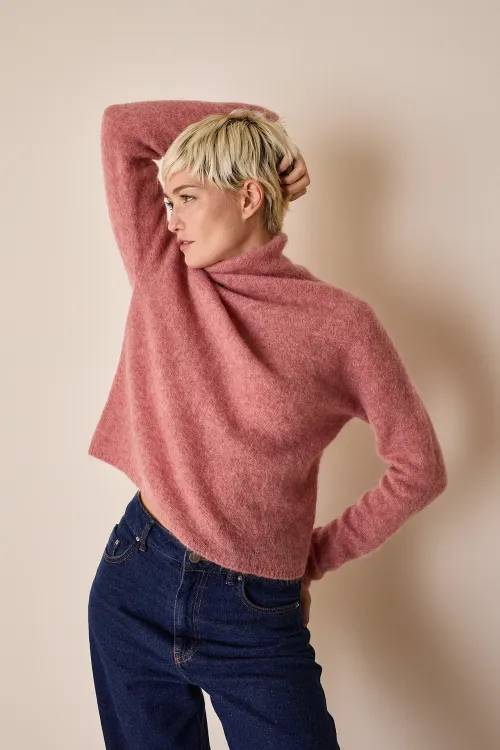 Stretch mohair funnel neck sweater