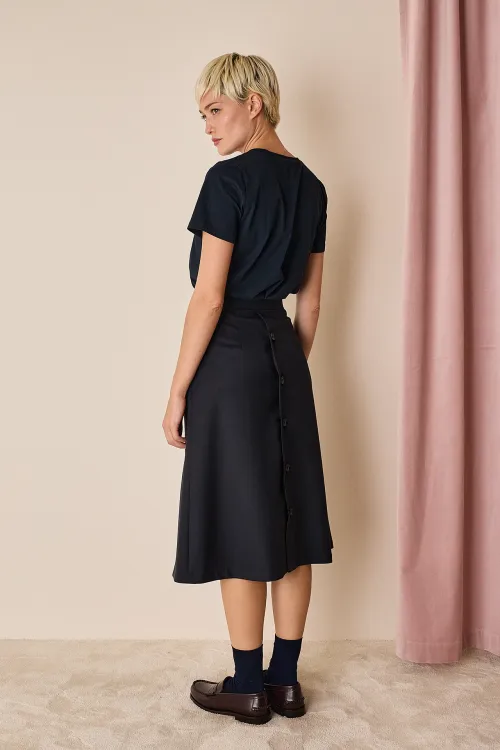 Back buttoning midi skirt