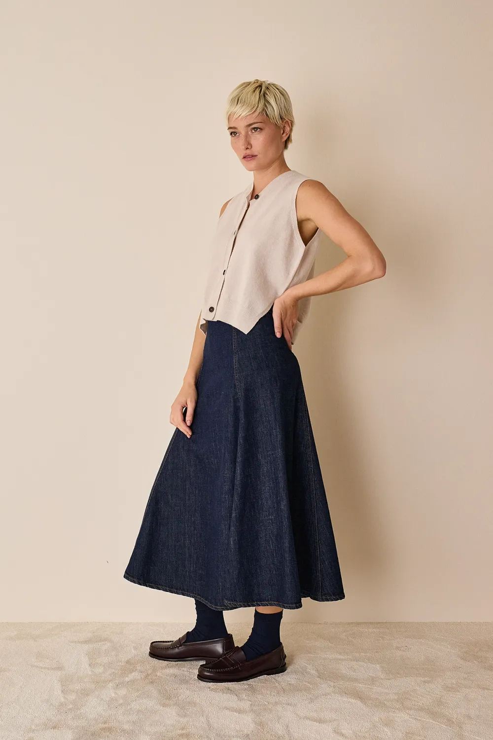 Long denim skirt