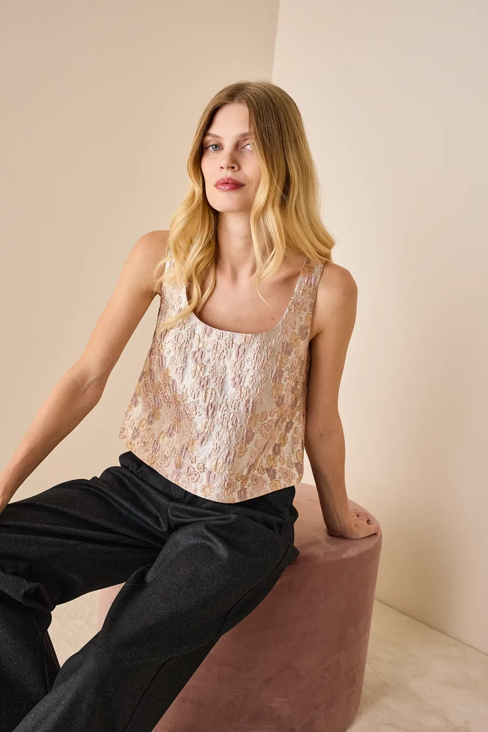 Jacquard top with square neckline