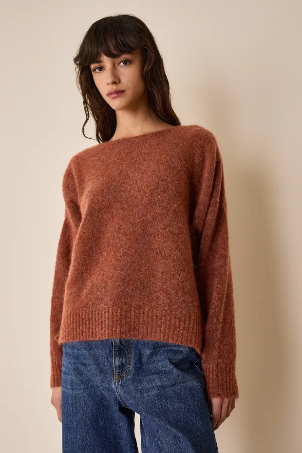 Stretch mohair boat neck sweater