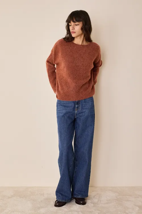 Stretch mohair boat neck sweater