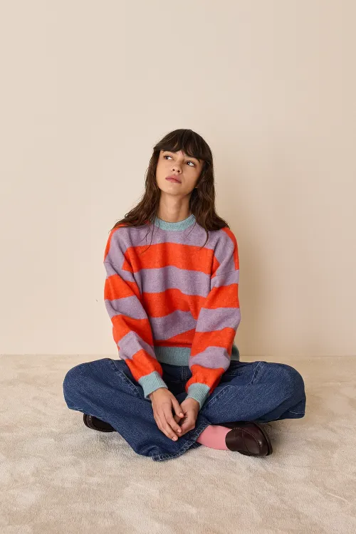 Stretch alpaca striped crewneck