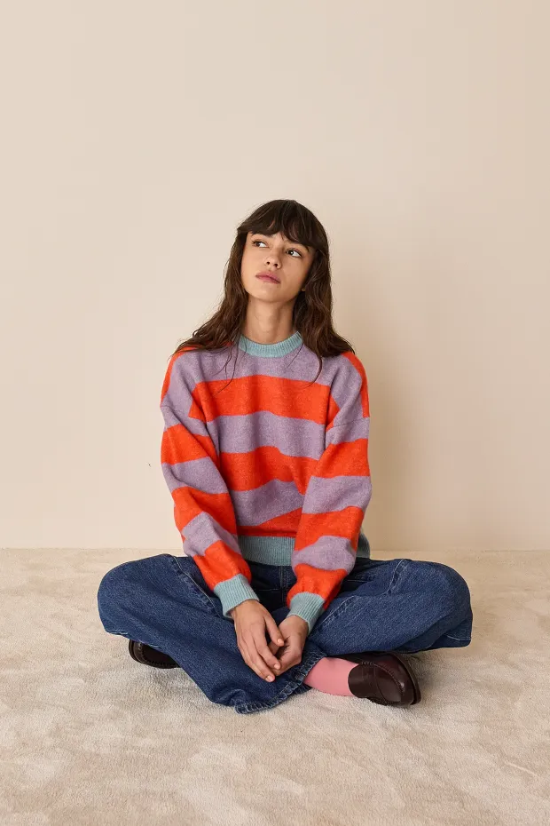 Stretch alpaca striped crewneck