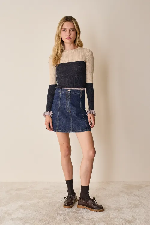 Minigonna a pannelli in denim