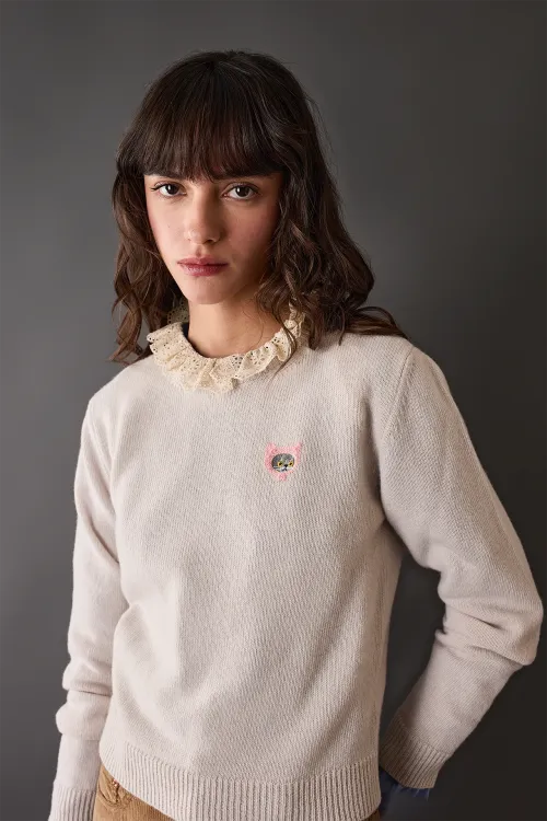 Embroidered wool crew-neck – Natalia Shaloshvili