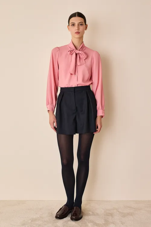 Silk-blend bow collar shirt