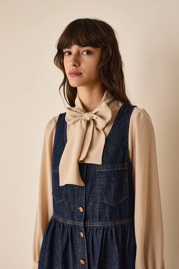 Silk bow collar shirt