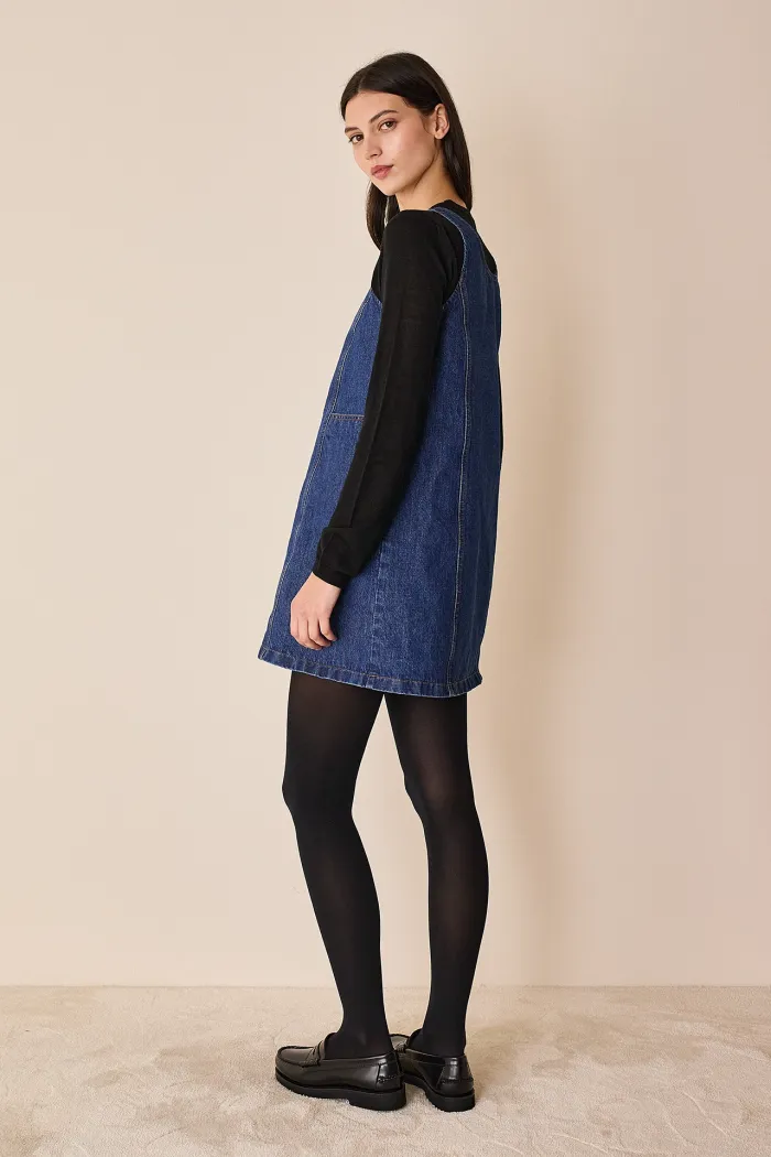 Denim Pinafore Dress With Leggings Leggings How To Wear A Denim