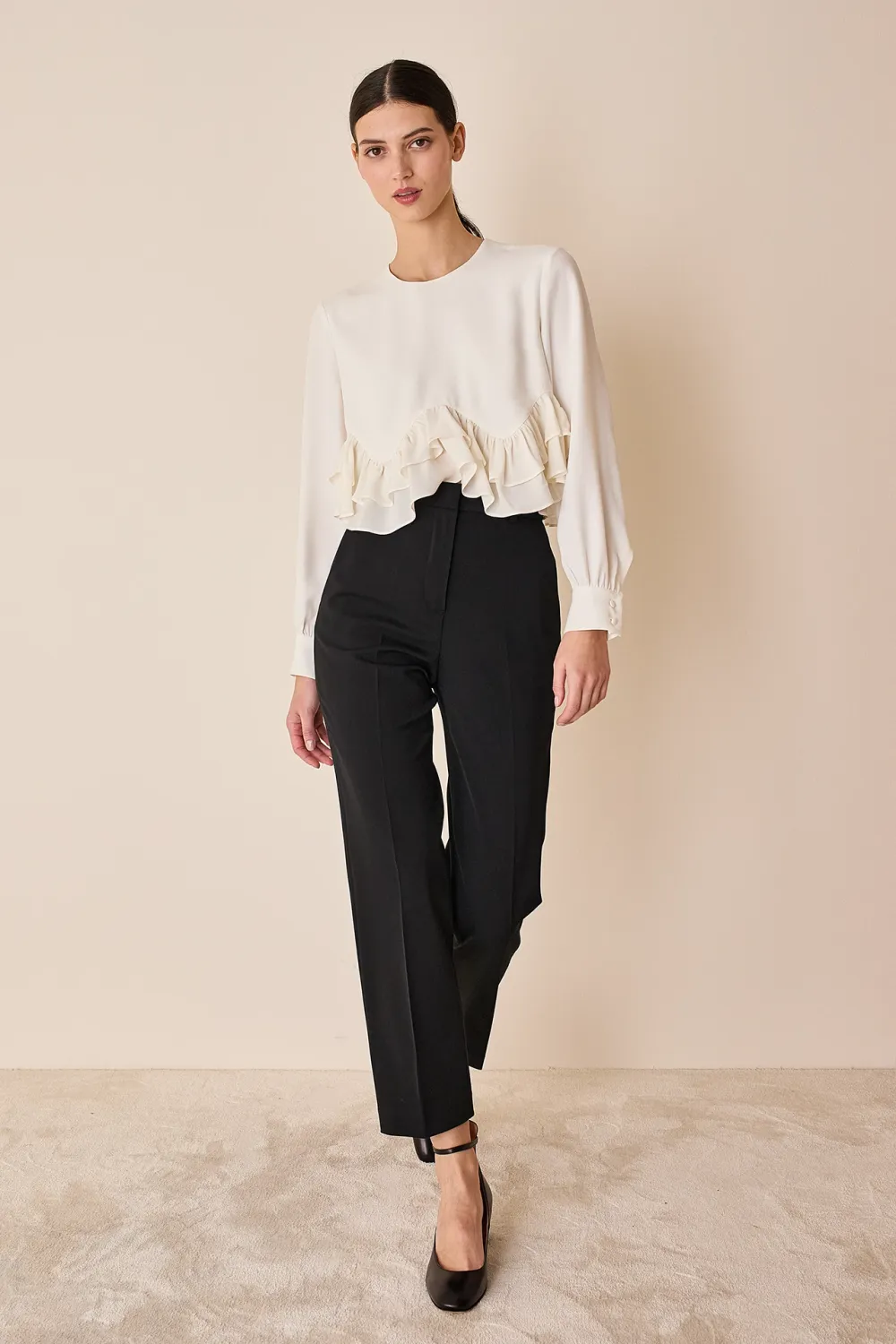 Wool and silk top with ruffles