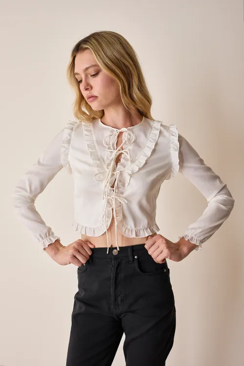 Silk crepe de chine top with ruffles