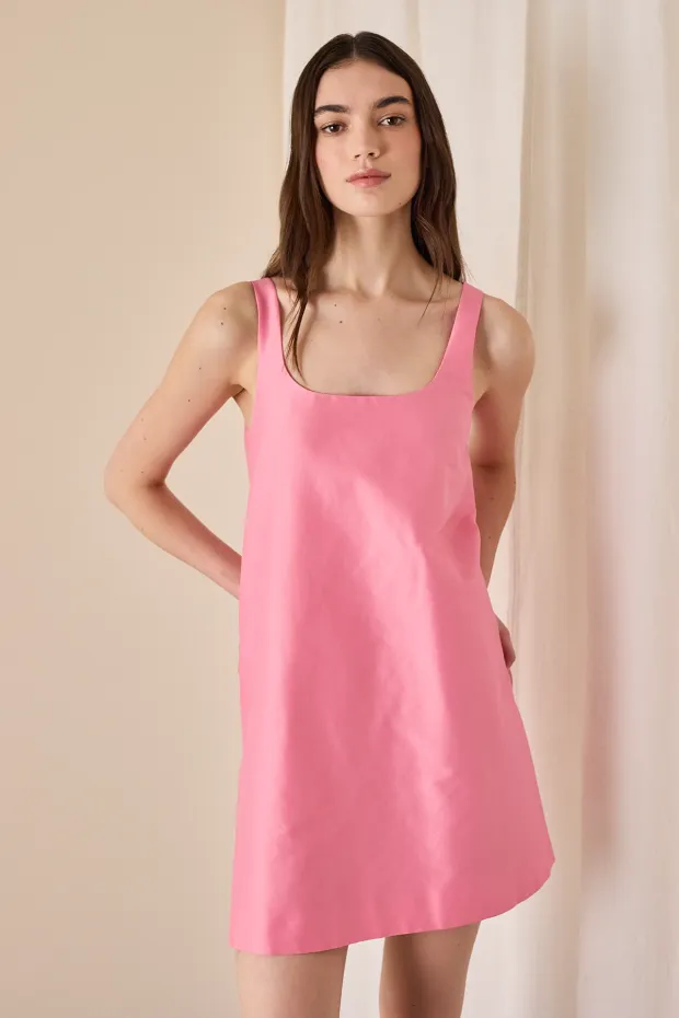 Silk blend structured A-line dress