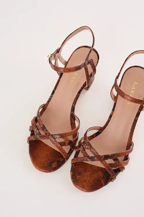 Snakeskin sandals with cross-over straps 6 cm