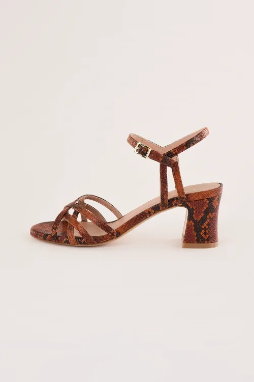 Snakeskin sandals with cross-over straps 6 cm