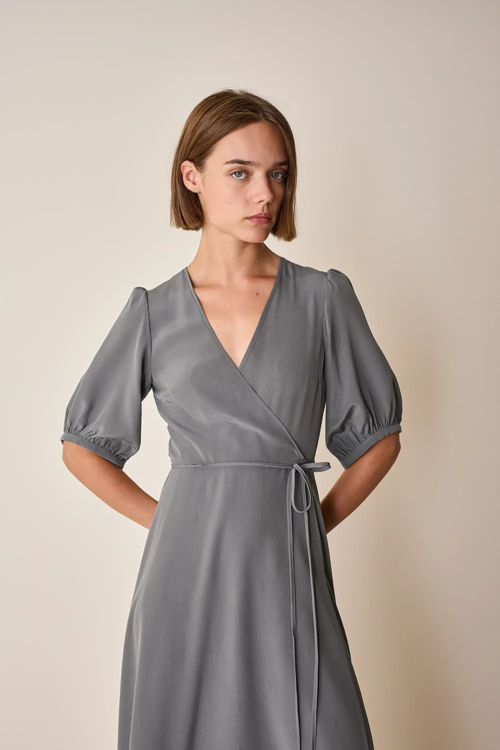 Silk crepe de chine wrap dress