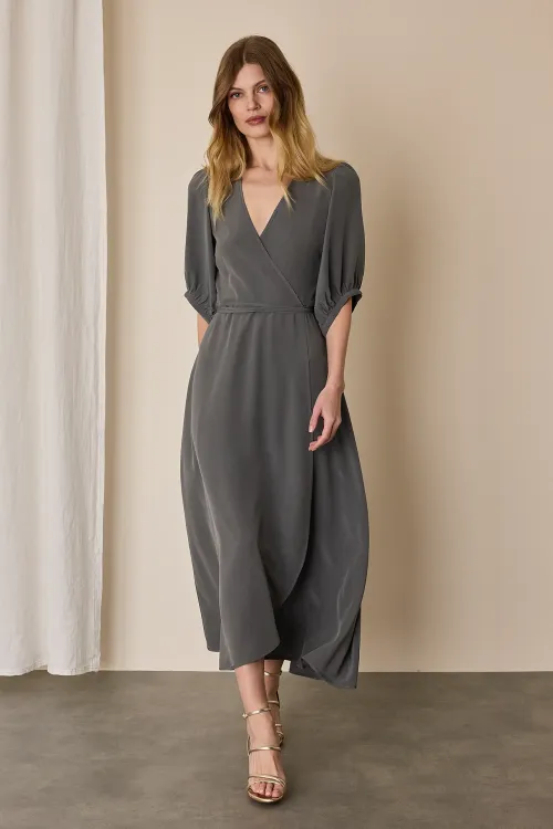 Silk crepe de chine wrap dress