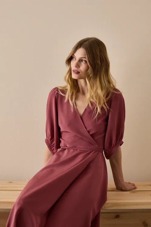 Silk crepe de chine wrap dress