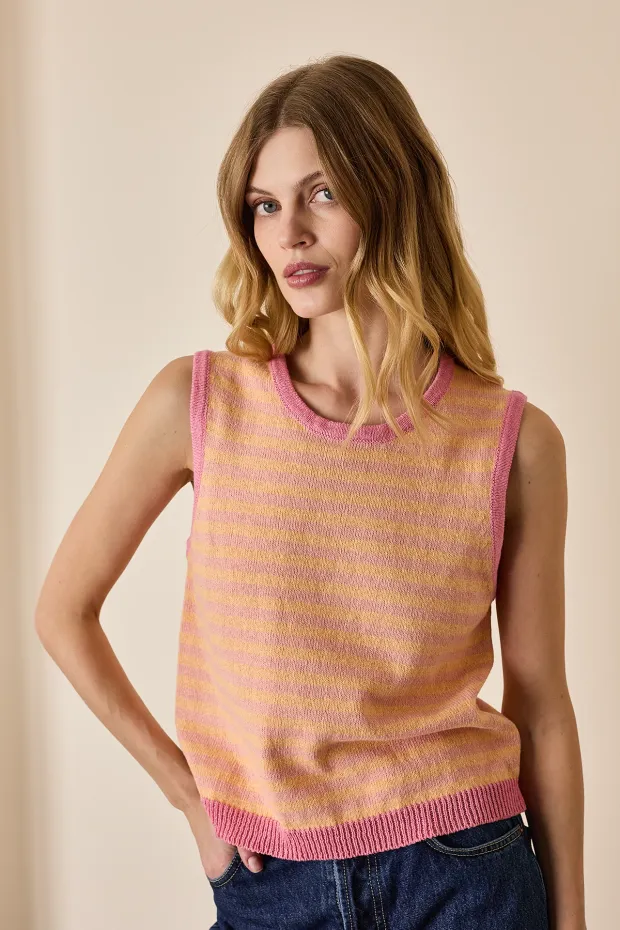 Striped cotton knit tank top