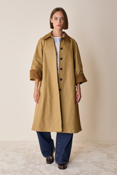 Trench coat with contrasting details