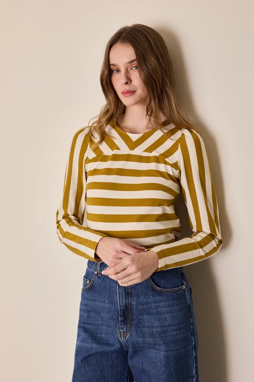 Stretch cotton striped top